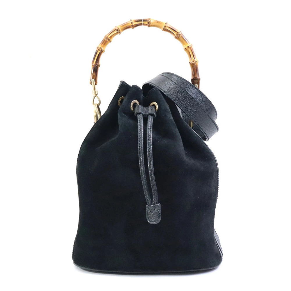Gucci Bamboo Suede Leather Top Handle Bag Gold Black
